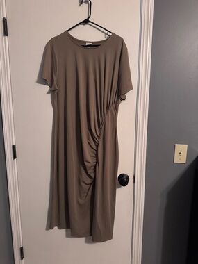 a new day Olive Taupe Ruched Midi Dress